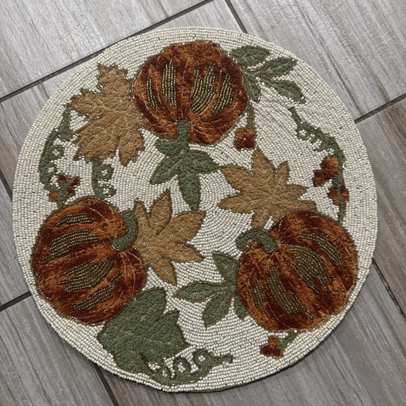 Tahari Beaded Harvest Fall Thanksgiving Pumpkin Placemat Charger - Picture 1 of 3